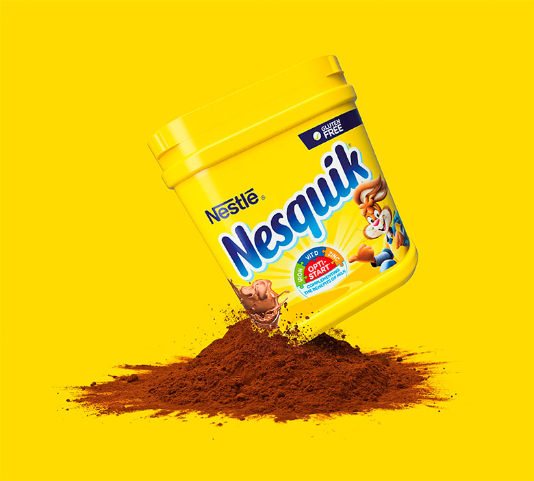 Nesquik速溶巧克力粉標(biāo)志，Nesquik速溶巧克力粉LOGO，Nesquik速溶巧克力粉品牌形象設(shè)計，雀巢品牌設(shè)計，巧克力品牌設(shè)計