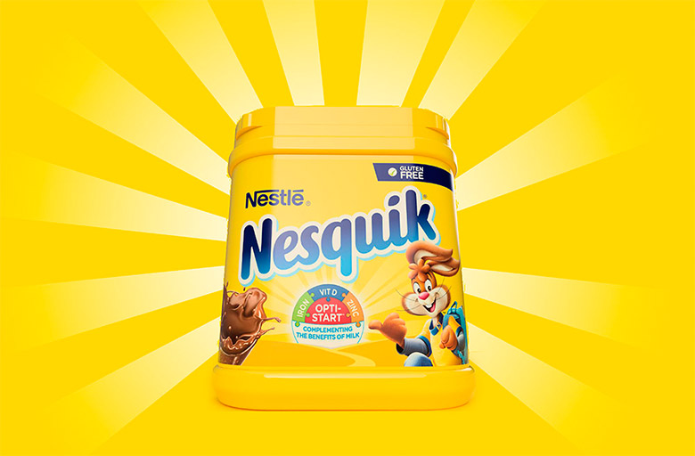 Nesquik速溶巧克力粉標(biāo)志，Nesquik速溶巧克力粉LOGO，Nesquik速溶巧克力粉品牌形象設(shè)計，雀巢品牌設(shè)計，巧克力品牌設(shè)計
