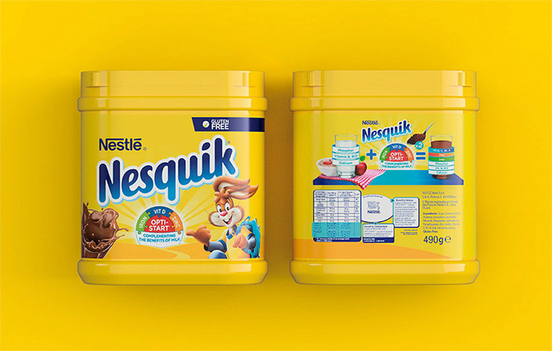 Nesquik速溶巧克力粉標(biāo)志，Nesquik速溶巧克力粉LOGO，Nesquik速溶巧克力粉品牌形象設(shè)計，雀巢品牌設(shè)計，巧克力品牌設(shè)計