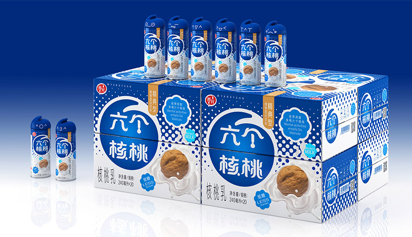 六個核桃標(biāo)志，六個核桃LOGO，六個核桃包裝，飲品包裝設(shè)計，飲品品牌設(shè)計